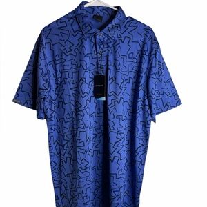 Dunning Golf Men’s Coolmax Performance Polo Blue Abstract Print Size‎ Large